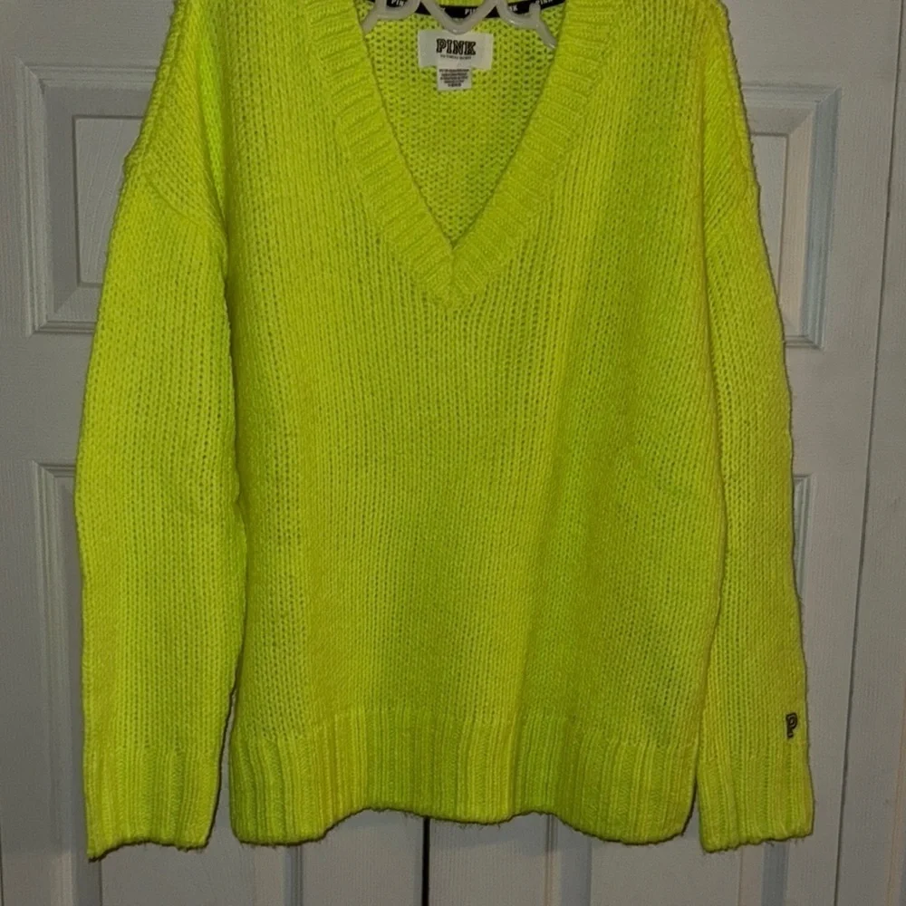 victoria's Secret pink Neon  Yellow V-Neck Sweater